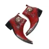 أحذية Batzuzhi المصنوعة يدويًا للأحذية الوضعية للأحذية الذهبية المعدنية من الجلد للأحذية الكاحل للرجال الحفل الأحمر ، حذاء الزفاف للرجل! أحجام كبيرة!
