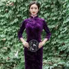 Etnik kıyafet artı kadife uzun qipao sonbahar kış kadın Çinli elbise geleneksel vintgae mandalina yaka cheongsam seksi slim