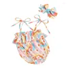 Ensembles de vêtements bébé filles barboteuse body bandeau bandeau imprimé marguerite cravate bretelles spaghetti sans manches combinaison pour bébé vêtements d'été