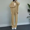 女性用服2023夏の新製品気質ソリッドカラースリーブシャツジャケットワイドレッグロングパンツカジュアルツーピースセット