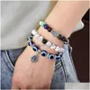 Chaîne 2pcs / Set Mode Evil Blue Eye Acrylique Perles Chaîne Bracelet Pour Femmes Turc Hamsa Main Fatima Palm 7 Chakras Volca Dhgarden Dhdpl