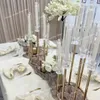 Fornecimento comercial de exibição de flores, decoração de mesa, peças centrais de cristal para vaso de flores de casamento, suporte de ouro acrílico, uso apenas para velas led