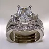 SZ5-11 Gioielli di moda taglio principessa in oro bianco 10kt riempito GF topazio bianco CZ diamante simulato Wedding Lady donna ri330p