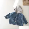 Jackets Children Clothing Kids Denim Coat Korean Style Boys And Girls Autumn Winter Fashion Handsome Hooded Pocket Jacket Drop Deliv Dhmj4