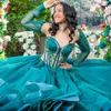 Emerald Green Ball Gown Quinceanera Dresses Applique Lace Tull Beading Vestidos De 15 Anos Quinceanera XV Brithday Sweet 16 Dress