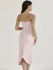 Casual Dresses Sexy Spaghetti Straps Skinny Calf Length Dress Women Pink Sleeveless Backless Slim Irregular Midi Elegant Celebrity Party