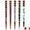Chopsticks 5 par japansk stil trä colorf sköldpaddsskal kreativ presentförpackning set droppleverans hem trädgård kök matsal platt otcjd