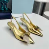 Slingback spiczasty palca 5,5 cm buty do sukienki na pięcie Sandały skórzane skórzane skórzane buty skórzane damskie buty wieczorowe dla kobiet luksusowe projektantów wysokie obcasy 35-42