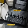 Kitchen Storage Dish Organizer Space Aluminum Plate Holder Cabinet Bowl Shelf Adjustable Tableware Rack Drainer