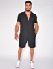 Verkauf von Hawaii Herren Sommer Casual Fashion Anzug Kragen Baumwolle Leinen einfarbig Kurzarm Shorts 240220