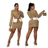 Work Dresses Vbqbsql Women's Fashion Sexy Contrast Color Long Sleeve Midriff Outfit Top Short Skirt Two Piece Sets Women Outifits