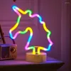 Nattlampor USB Neon Light Unicorn Shaped Sign Moon Flamingo Lighting Wall Decor led för bröllop sovrum barn baby rum