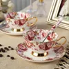 Tasses soucoupes fleurs peinture tasses à café tasse à thé en céramique et soucoupe cuillère ensemble tasse en porcelaine avancée pour cadeaux