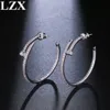 LZX New Trendy Big Round Loop Earring White Gold Color Luxury Cubic Zirconia Paved Hoop Earrings For Women Fashion Jewelry273B