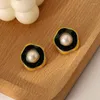 Stud Earrings French Vintage Black Dripping Pearl Silver Needle High-end Sense Simple And Versatile