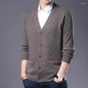 Pulls pour hommes Laine Automne Cardigan 200% et Pure Hiver Épaissie Casual Col V Diamant Jacquard Pull tricoté