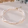 Натуральный пресноводный жемчуг, двухслойное ожерелье из бисера в форме барокко, цепочка из стерлингового серебра S925, элегантные ювелирные изделия, подарки для женщин 240220
