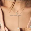 Colares de pingentes Novo colar de pingente de estrela de shinestone lua para mulheres bohemia mtilayer Gold Chain Long Party Fashion Dhgarden dhmqe