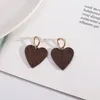Stud Earrings 2024 Big Multiple Carving Wood Heart Earring For Girl