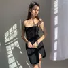 Casual Dresses Summer Daily Joker European And American Wind Flat Mouth Clavicle Fine Shoulder Strap Waist Show Thin Halter Dress