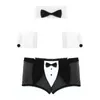 Cuecas homens lingerie conjunto adulto dançarino traje acessórios bowknot colarinho com malha boxer shorts volta orelha roupa interior nightwear