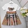 Luxury girls T-shirt dress sets Doll pattern kids tracksuits Size 100-160 short sleeves and Symmetric plaid design short skirt 24Feb20