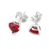 Stud Earrings Red Crystal Heart Studs For Women Clear CZ Lady Jewelry Authentic S925 Silver Earring