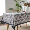 Table Cloth Blue Rose Printed Rural Tablecloth Cotton Linen Waterproof Household Covers Lace Cover Home Decoration