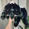 Childrens and boys set set spring and autumn denim jacket fashionable sportswear childrens clothing boys baby top 2PCS 2024 240225