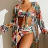 Women's Swimwear Swimwear swimwear long sleeve blouse split three sets of sexy new Large blue 240226