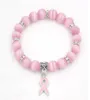 Pack Breast Cancer Awareness Jewelry White Pink Opal Beaded Bracelet Ribbon Charm BraceletsBangles Bracelets2995641