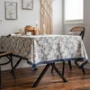 Table Cloth Blue Rose Printed Rural Tablecloth Cotton Linen Waterproof Household Covers Lace Cover Home Decoration