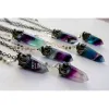 Necklaces Nm40643 Rainbow Fluorite Tower Necklace Aqua Blue Crystal Point Necklace with Crescent Moon Pyrite Halloween Jewelry