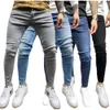 New Men's Tight Jeans with Broken Holes and Badge Leggings