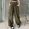Pantalon des femmes en liberté lâche Style américain pantalon décontracté vintage taille élastique avec poches