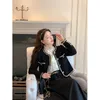 MEXZT Giacche Vintage Donna Cappotto corto in tweed nero Coreano Elegante Addensare Giacca monopetto Casual Capispalla corto Top 240219