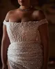 Plus Size Glitter Abiti da sposa Perle Paillettes Abito da sposa a sirena Spalle scoperte Spacco laterale Abiti da sposa su misura Vestido De Novia Es