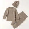 Kledingsets herfst baby kinderjongens brei -pak base shirt lange mouw topbroek winter kinderen pure color boy girl kleren