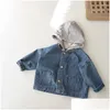 Jackets Children Clothing Kids Denim Coat Korean Style Boys And Girls Autumn Winter Fashion Handsome Hooded Pocket Jacket Drop Deliv Dhmj4