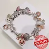 Plata 925 Pezón de bebé, concha de mar, globo de perlas, campana, candado, dije en forma de corazón, oro rosa brillante PAN Accesorios para pulseras de mujer Envío gratuito