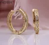 PATAYA Nuevo 585 Pendientes colgantes circulares de oro rosa para mujer, joyería de boda, circonita natural redonda blanca, rejilla Retro de moda de lujo 2997069