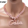 UWIN Custom Two Tone Pendant Name Halskette Cursive Letters Iced Out Cubic Zirconia Baguettecz Chain Necklaces Hiphop Jewelry 240220