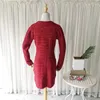 Casual Dresses Sweet Warm Tweed Clothing 2024 Autumn Winter Temperament Party Ladies Red Knit Sweater Dress Slim Vestidos H235