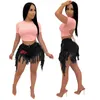 Women's Shorts Women Sexy Tassel Fringe Embroidered Lips Stretch Denim High Waist Short Jeans