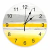 Wall Clocks Abstract Art Yellow Painting Decorative Round Clock Arabic Numerals Design Non Ticking Bedrooms Bathroom Large