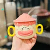 Mugs Ceramic Milk Mug With Lid And Straw 400ml Funny Cartoon Animal Water Cup Double Handle Holiday Gift