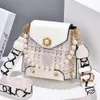 Mini besetzt Dekor Crossbody Bag Damen Plaid Muster Crossbody Body Faux Pearl Griff Klappe Geldbeutel