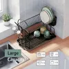 Dish Torking Rack-2 Tier Small Dish Rack för kök Counterd Drainer med redskapshushållshållare och dräneringsbräda Black 240223