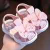 Slipper Solid Bow Children Summer Shoes Cute Pvc Beach Non Slip Sandaler för baby Girls Footwear Soft Infant Kids Fashion Sandals 2448