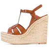Sandals Moraima Snc Black Leather Wedge Summer Open Toe Rope Braided Platform Shoes Women T-strap Gladiator Brown White